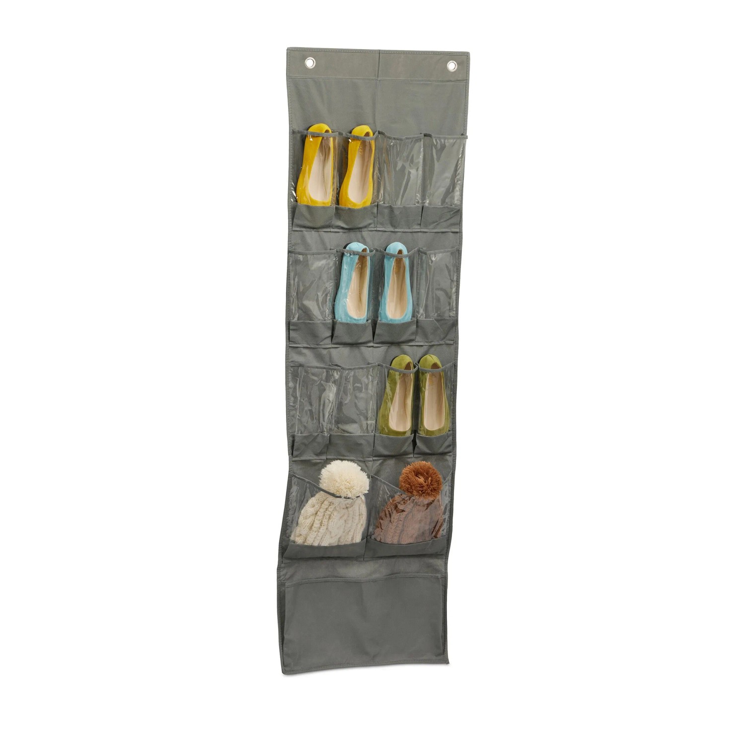 Relaxdays Schuhorganizer Kunststoff Grau Transparent Faltbar Hängend 15 Fächer 158 cm x 47,5 cm x 5 cm 0,21 kg