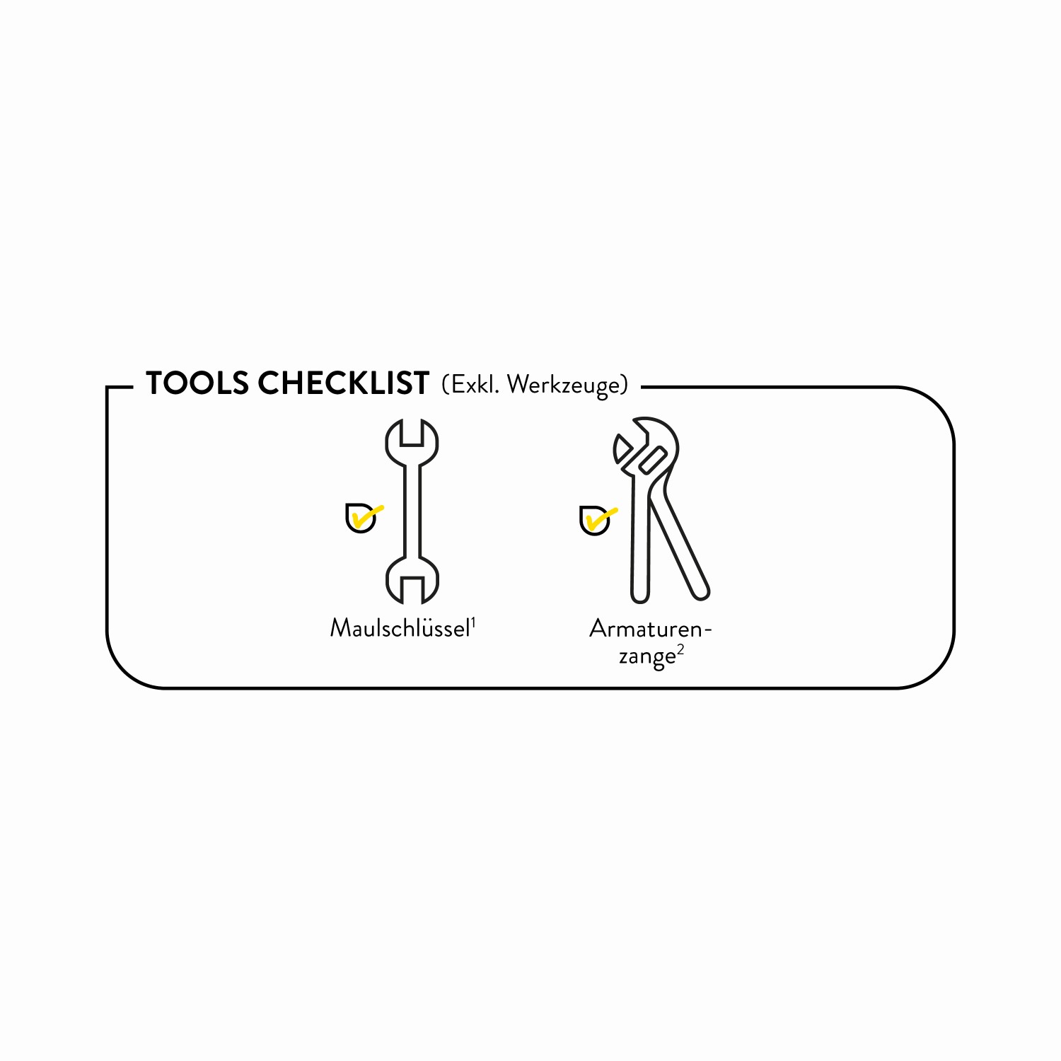 Checkliste: Maulschlüssel und Armaturenzange (nicht enthalten) für die Küchenarmatur Montage.