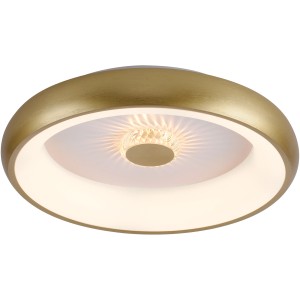 LED-Deckenleuchte Vertigo in Messing-Optik, Ø 46,5 cm, mit Kristalleffekt für Wohn- und Schlafbereich.
