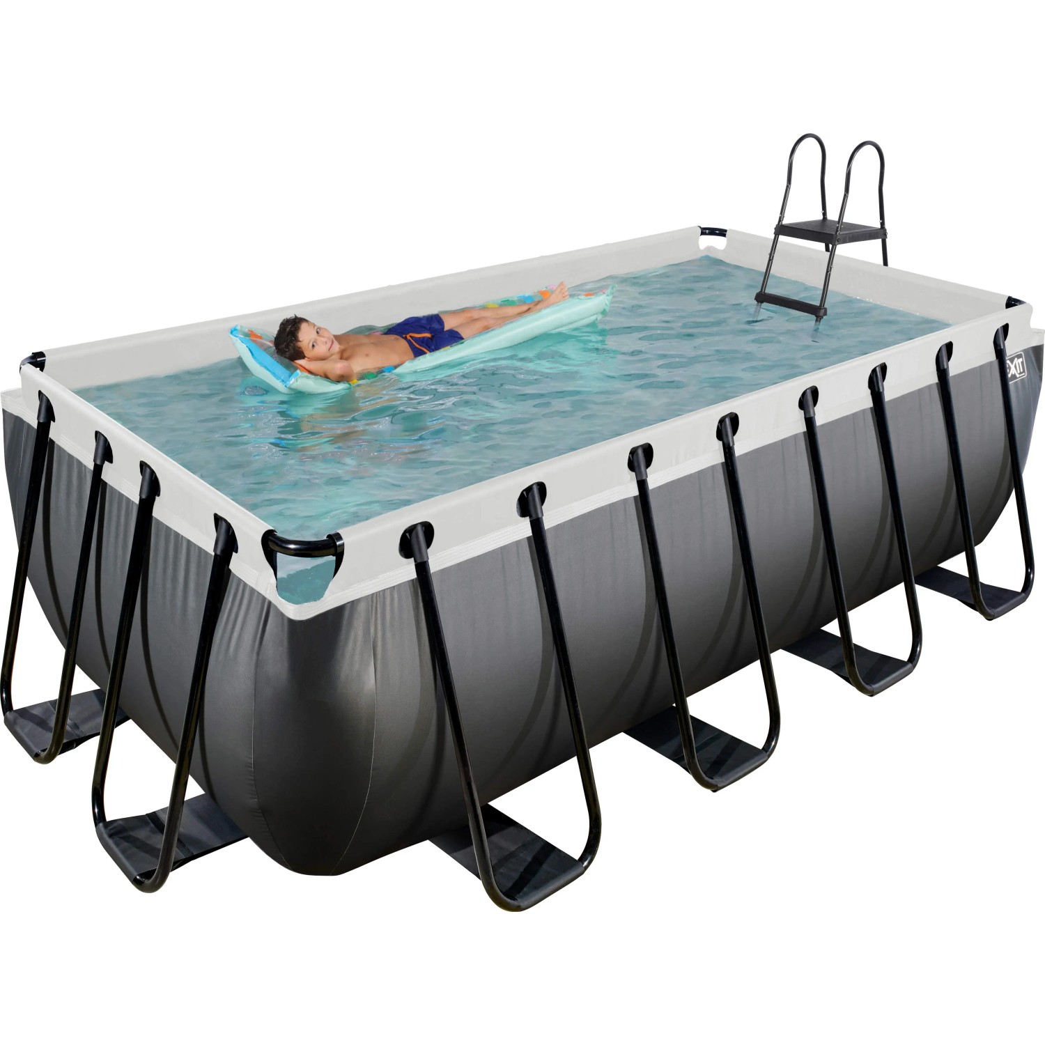 Rechteckiger Exit Black Leather Pool 400x200x122 cm mit Filterpumpe und Poolleiter.