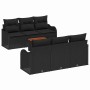 Schwarzes 7-teiliges Garten-Sofa-Set aus Poly Rattan mit Tisch und Stauraum.
