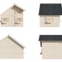Palmako Spielhaus Tom aus Fichtenholz, naturbelassen, mit zwei Ebenen und Fenstern, Ansichten von allen vier Seiten.