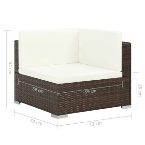 vidaXL Garten Lounge Eckteil, braunes Rattan mit cremeweißen Auflagen, Teil eines modularen Gartenmöbel Sets