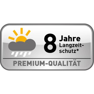 Symbol für 8 Jahre Langzeitschutz der OBI Hybridlasur Premium.