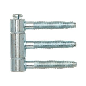 SFS Einbohrband Steckband 3-teilig aus verzinktem Stahl für Türen. Silbernes Türband mit drei Gewindebolzen.