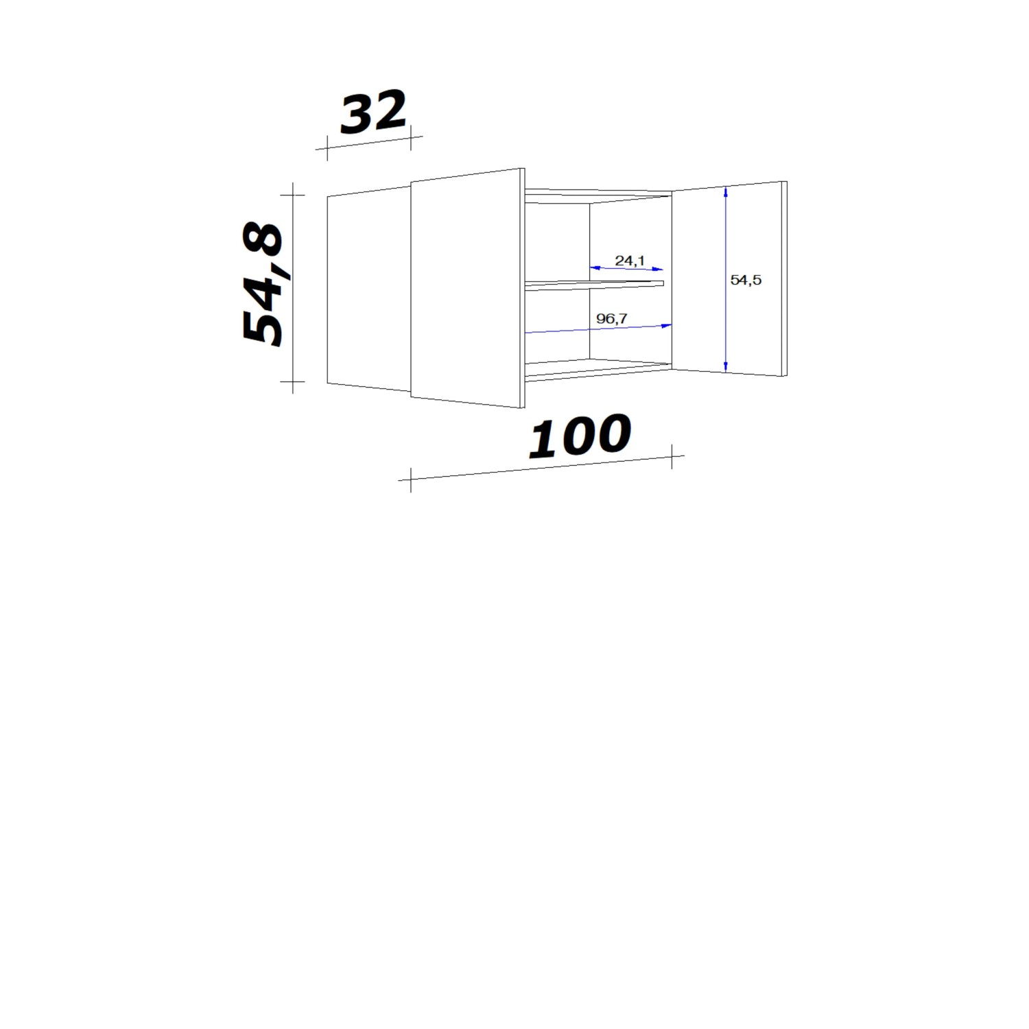 Skizze: Flex-Well Exclusiv Oberschrank Lund, 100x55cm, lichtgrau/rauchgrau, mit Maßen.