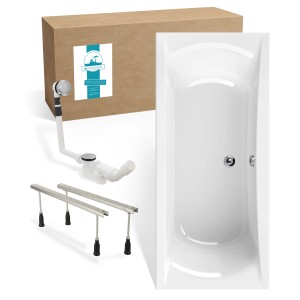 Calmwaters Duo-Badewanne 180x80 cm Set mit Füßen und Ablaufgarnitur.