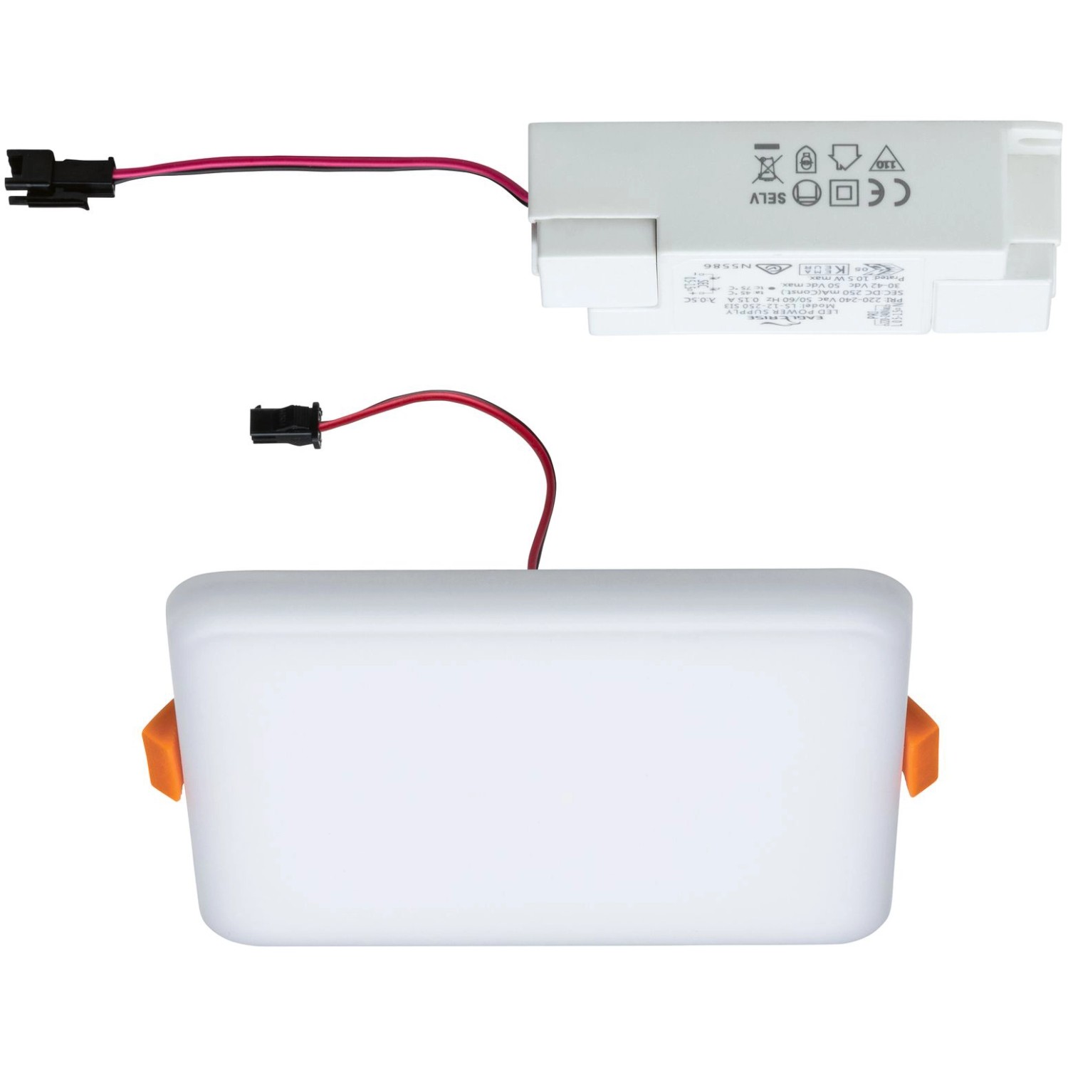 Paulmann LED-Einbaupanel Veluna, eckig, 8,5W, warmweiß, mit Trafo. Einbaustrahler für Bad und Wohnraum.