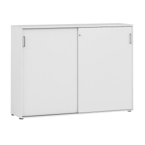 Lichtgrauer PROREGAL Schiebetürenschrank Hippo mit 3 Fächern, 120x160x40 cm, für Büro & Homeoffice.