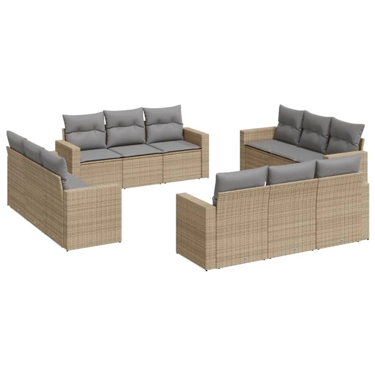 vidaXL 12-Tlg Garten-Sofagarnitur mit Kissen Beige Poly Rattan 3251106 günstig online kaufen