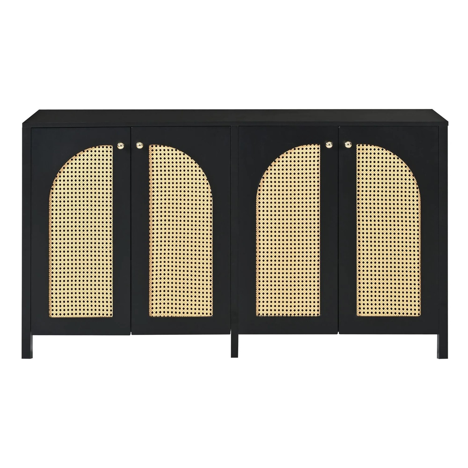 okwish Sideboard mit Rattantüren Metallgriff Küche 145x40x80cm Schwarz