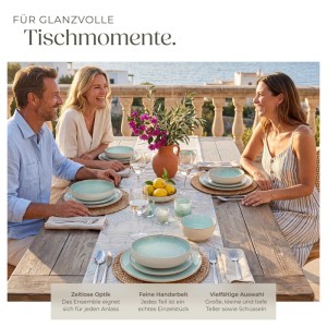 Tectake Tafelservice Mare in Mint für 6 Personen. Handgefertigtes Geschirrset im maritimen Design für schöne Tischmomente.