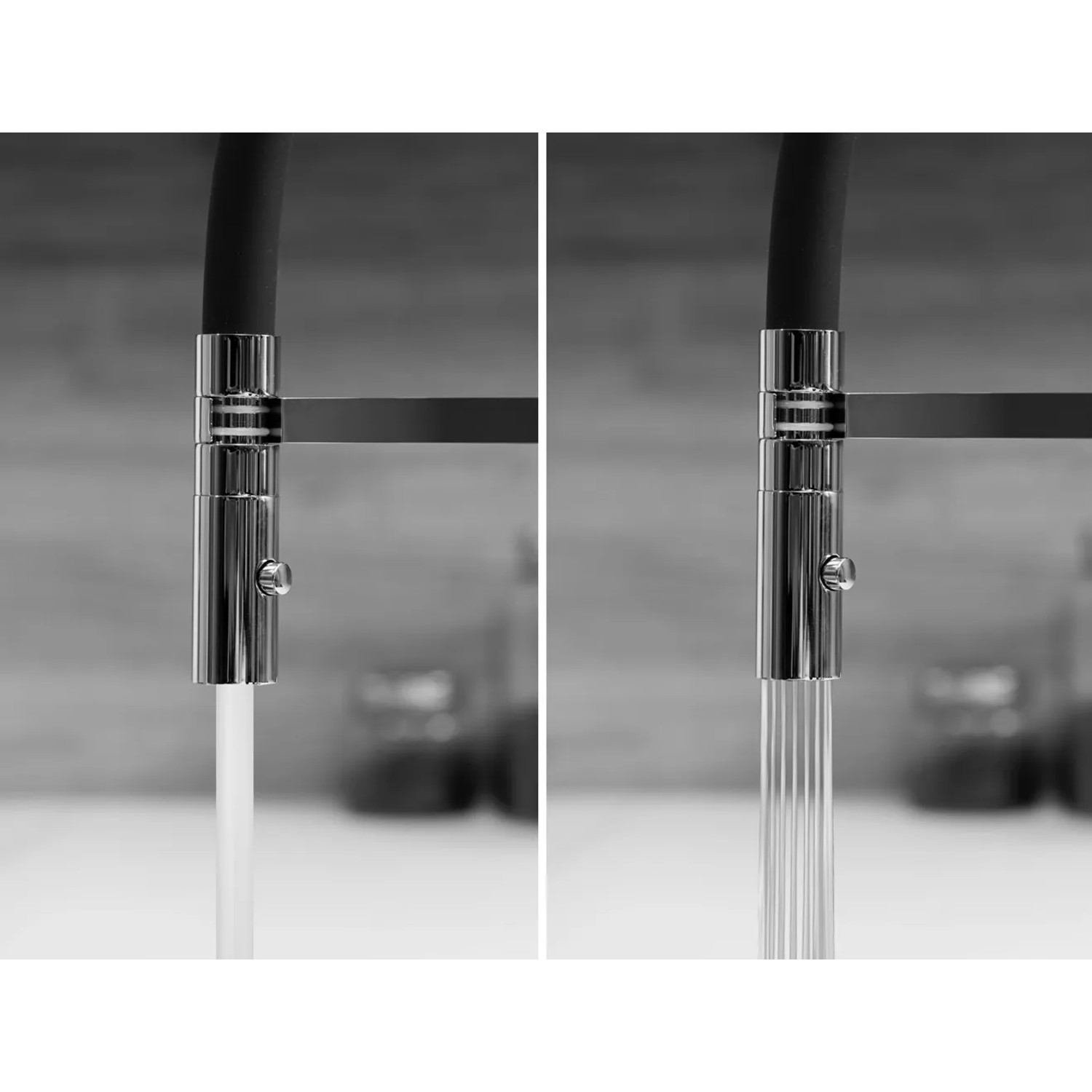 VIZIO Küchenarmatur, verchromt/gelb, mit Handbrause und zwei Strahlarten im Vergleich.