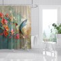 SANILO Duschvorhang Petalo mit farbenfrohem Kolibri- und Blütenmotiv, 180x200 cm, im modernen Badezimmer.