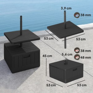 Outsunny Schirmständer Set, schwarz, mit Tisch. Kunststoff/Metall, 53x53x45cm. Für Gartenschirme.