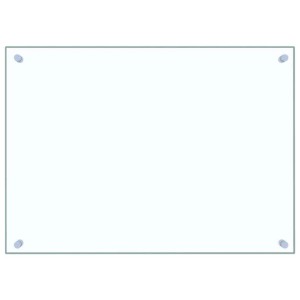 Transparente DELUKE Küchenrückwand aus Glas, 70x50 cm, mit silbernen Halterungen.