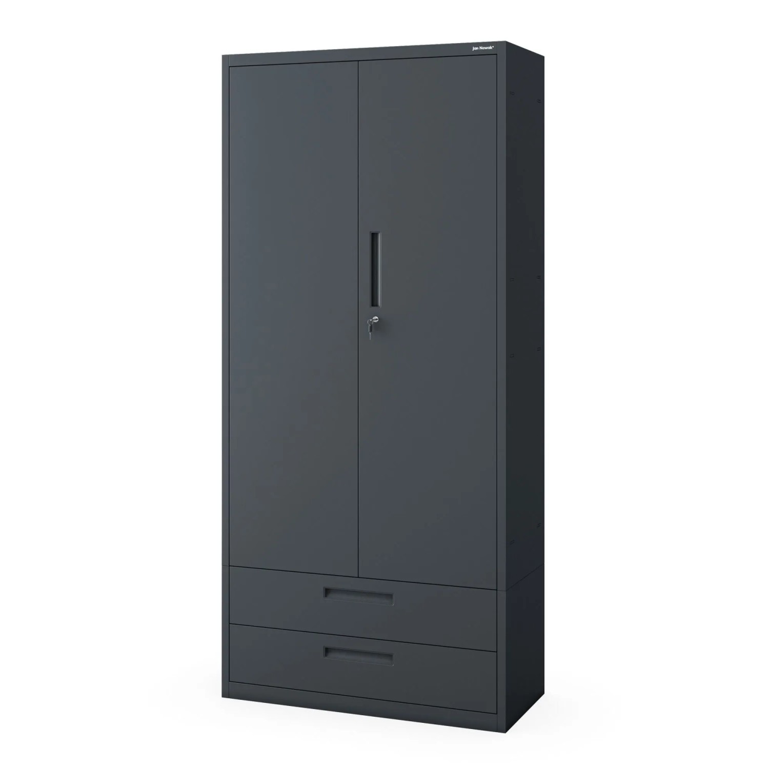 JAN NOWAK Hoher Metall-Büroschrank mit Schublade MEGAN Anthrazit 195 x 90x 40 cm