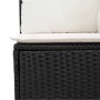 Detailaufnahme: Schwarze vidaXL Garten-Sofagarnitur aus Rattan mit cremeweißen Kissen.