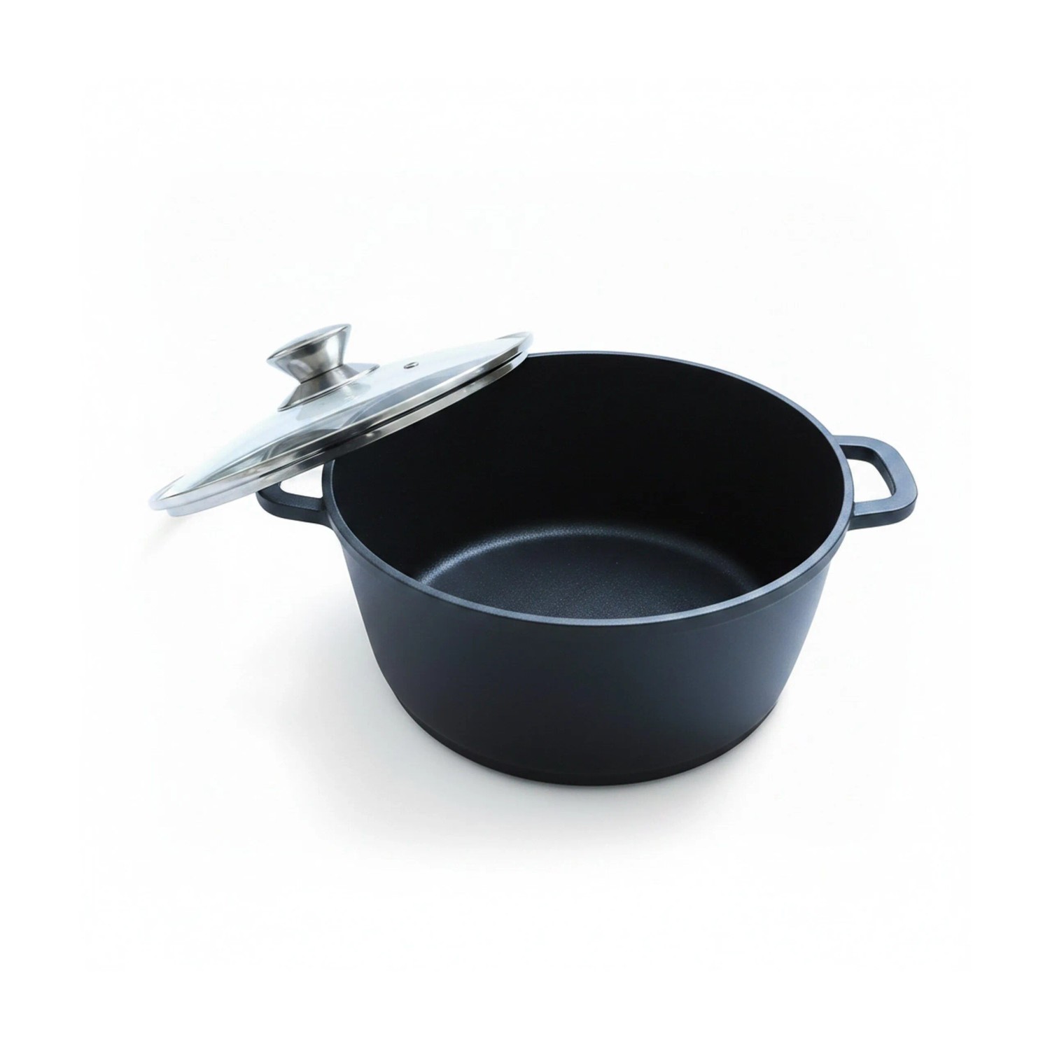 Relaxdays Schmortopf Aluminiumguss Schwarz Antihaftbeschichtet mit Glasdeckel Ø 32 cm