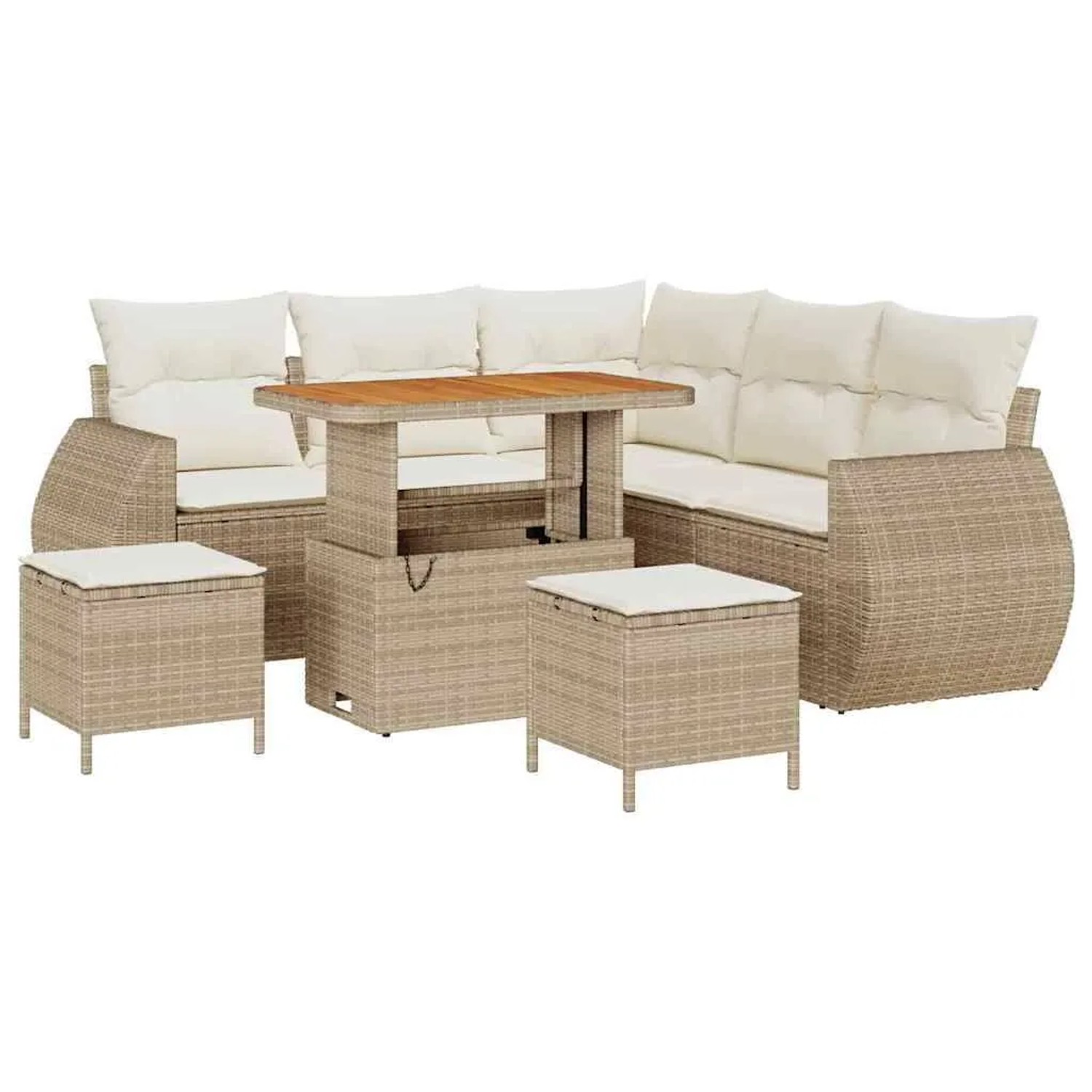vidaXL Gartensofa-set mit Kissen 8-Tlg Beige und Creme Poly-Rattan 3363826 günstig online kaufen