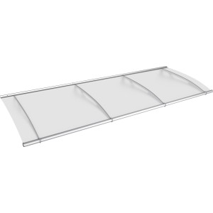 Modernes Pultvordach aus Edelstahl und satiniertem Acrylglas, 270 cm breit.