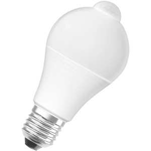 Osram LED-Lampe E27 in Glühlampenform, mattweiß, mit Bewegungssensor.