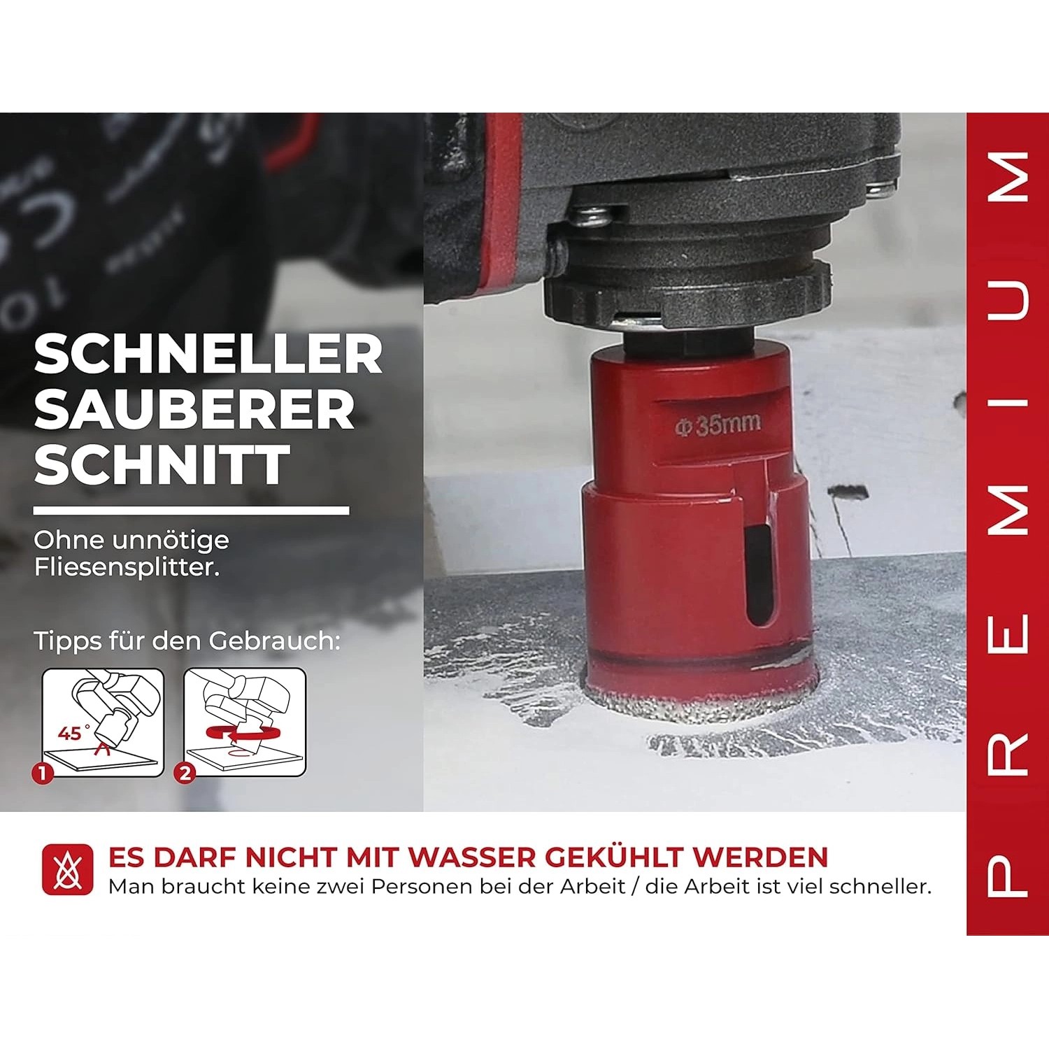 PROREGAL Diamant-Bohrkronenaufsatz 105 mm, rot, für Fliesen, Glas, Feinsteinzeug und Granit.