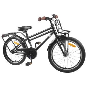 Schwarzes 20-Zoll-Kinderfahrrad für 6- bis 11-Jährige mit Gepäckträger vorne und hinten.