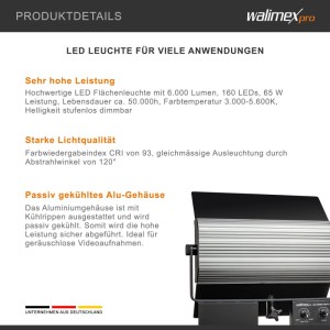 Walimex Pro Led Sirius 160 Daylight Flächenleuchte + Lampenstativ 65W Videolicht