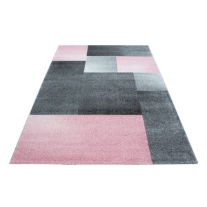 Ayyildiz Kurzflorteppich Lucca in Pink und Grau, 240x340 cm. Moderner Teppich mit geometrischem Muster.