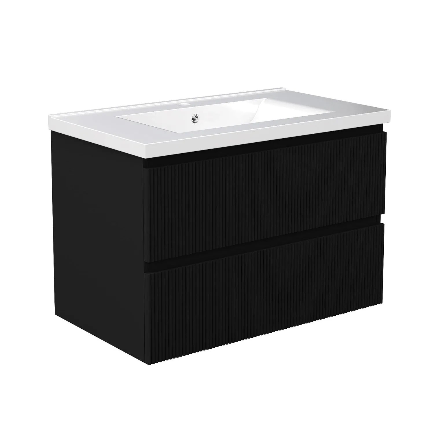 Duschspa Badmöbel 80cm Waschbecken mit Unterschrank Matt Schwarz 2-tlg