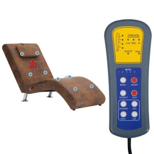 Braune Massage Chaiselongue mit Fernbedienung in Wildleder-Optik.
