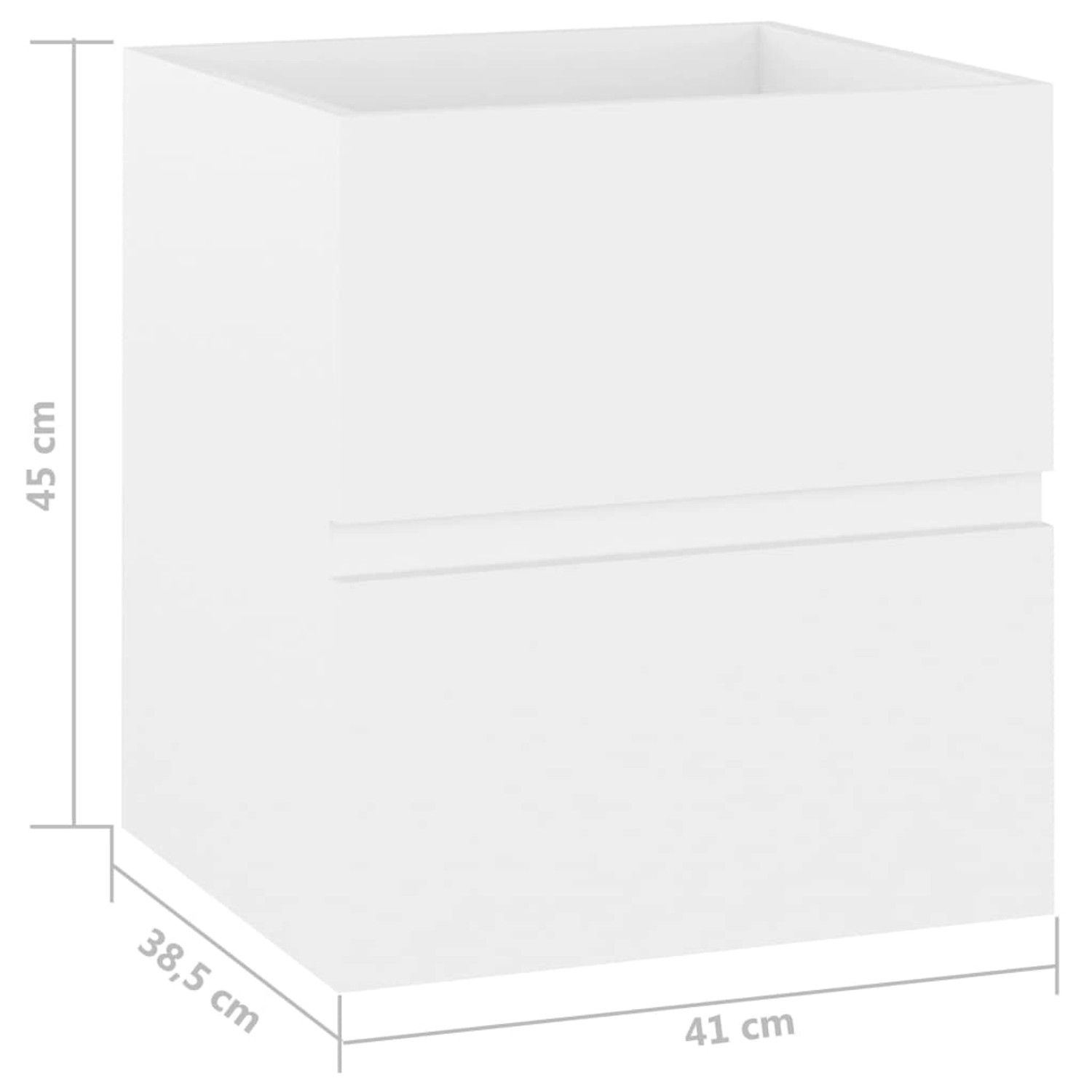 Weißer vidaXL Waschbeckenunterschrank (41x38,5x45 cm) aus Holzwerkstoff mit Schublade.