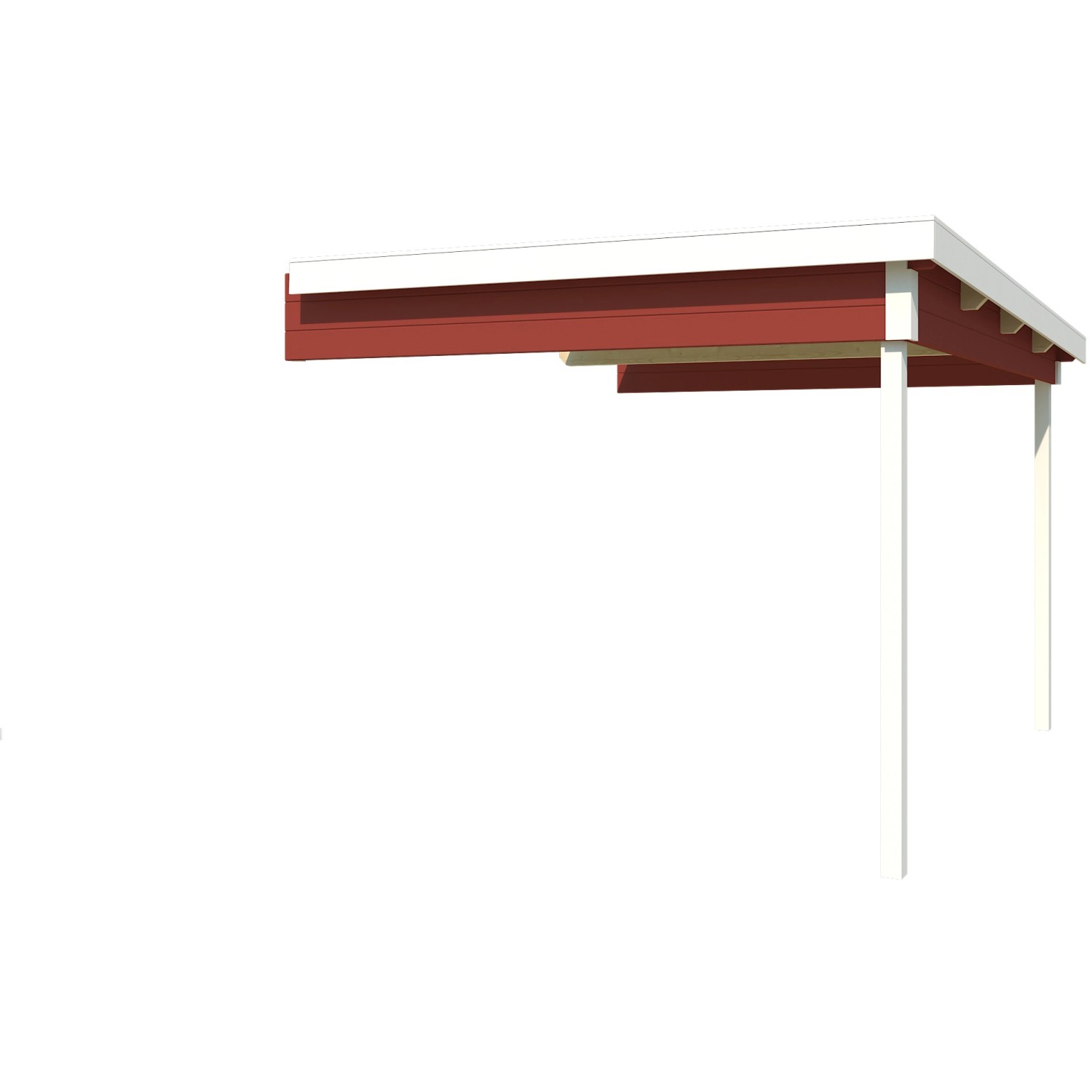 Dachverlängerung Schwedenrot für Zambezi Gartenhaus, 250x300 cm Fundamentmaß.