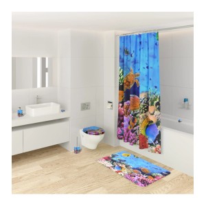 Badezimmer mit Sanilo Pop Up Waschbeckenstöpsel Ocean und passendem Dekor im Ozean-Design.