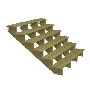 Plus A/S Terrassentreppe mit 6 Stufen aus druckimprägniertem Holz.