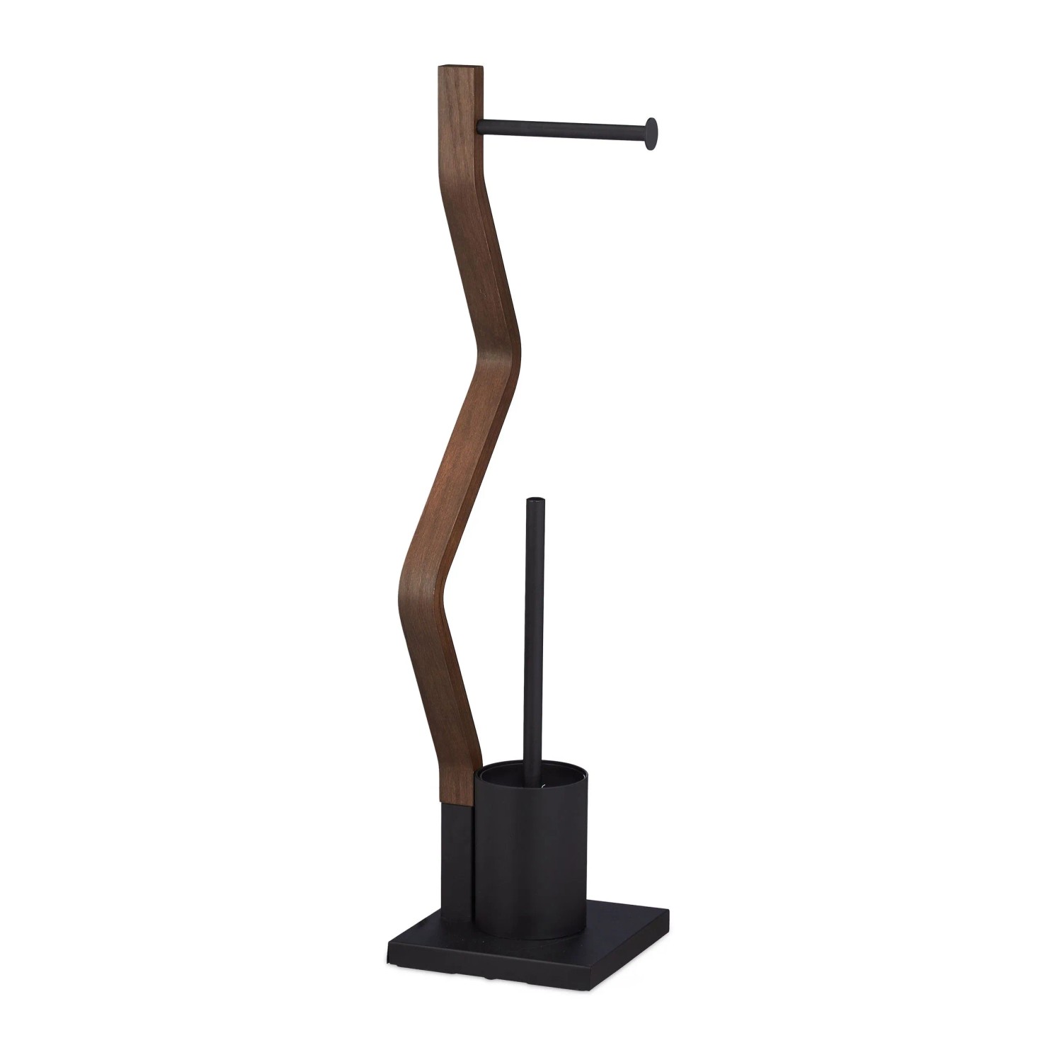 Relaxdays WC Garnitur Stahl Holz Kunststoff Schwarz/Braun Freistehend Austauschbar 75 cm x 18,5 cm x 18,5 cm 2 kg