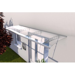 Modernes Pultvordach PT/ET mit Acrylglas und Edelstahloptik für Hauseingänge.