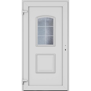 Weiße Roro Kunststoff Haustür OKE 1101 mit Ornamentglas und DIN links Anschlag.