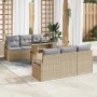 Beiges 7-teiliges vidaXL Garten-Sofa-Set aus Polyrattan mit Tisch und Stauraum.