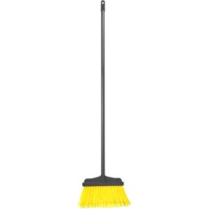 Super-Broom mit Stiel: Haushaltsbesen mit gelben Borsten und grauem Stiel für die Innenreinigung.