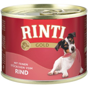 Rinti Hunde-Nassfutter Gold Rind, 185g Dose. Alleinfutter mit feinen Rind-Stückchen für Hunde.