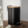 WENKO Treteimer Tortona, schwarz matt, mit Bambusdeckel und Absenkautomatik.