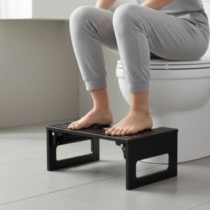 Relaxdays Toilettenhocker Bambus Schwarz Klappbar 18 cm x 43 cm x 27,5 cm
