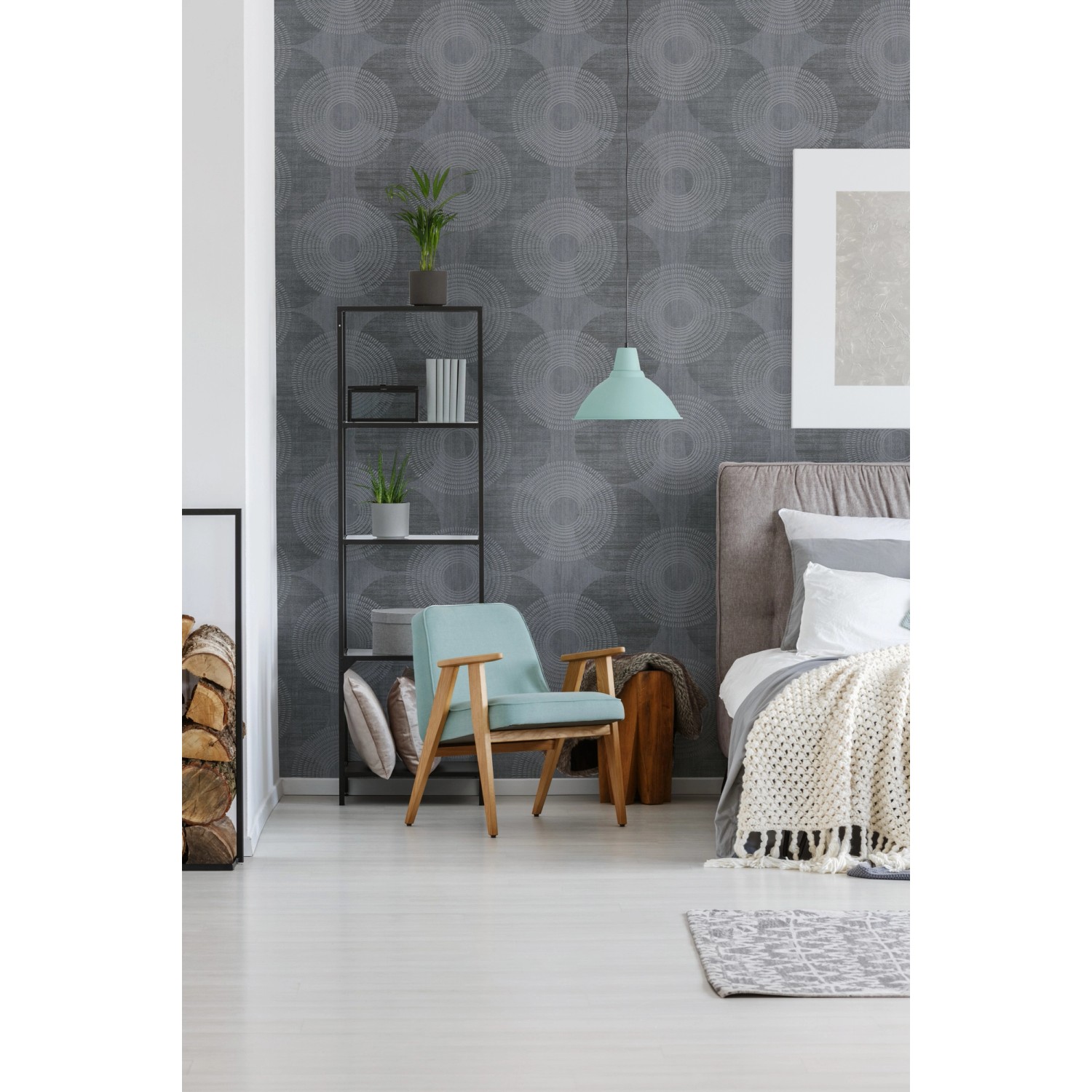 AS-Creation Vliestapete Attractive mit Kreisen in Grau/Schwarz im Schlafzimmer.