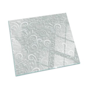 Tulup Glasplatte für Kamin Elegantes Pflanzenmuster Bodenplatte Glas für Ofen Quadrat 60x60 cm Grau Glasplatte für Kamin Kaminofen Glas Bodenplatte