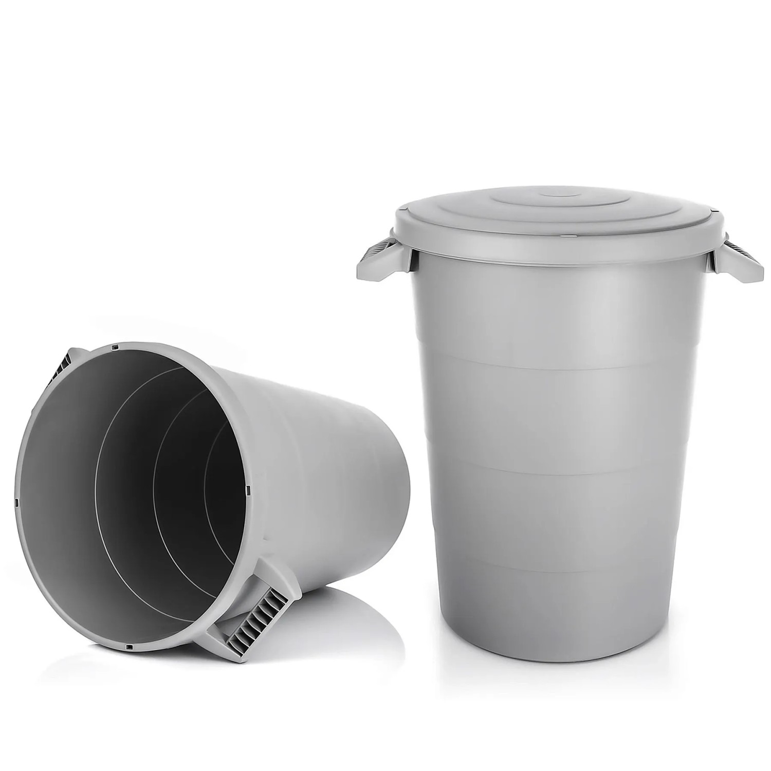 BigDean 2X Wetterfeste Universaltonne Mit Deckel Und 2 Stabilen Tragegriffen 80 Liter GRAU Regentonne Mülleimer Indoor Und Outdoor Geeignet Made