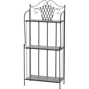 Siena Garden Regal Como, grau, mit drei Mosaik-Regalböden und schwarzem Stahlgestell.