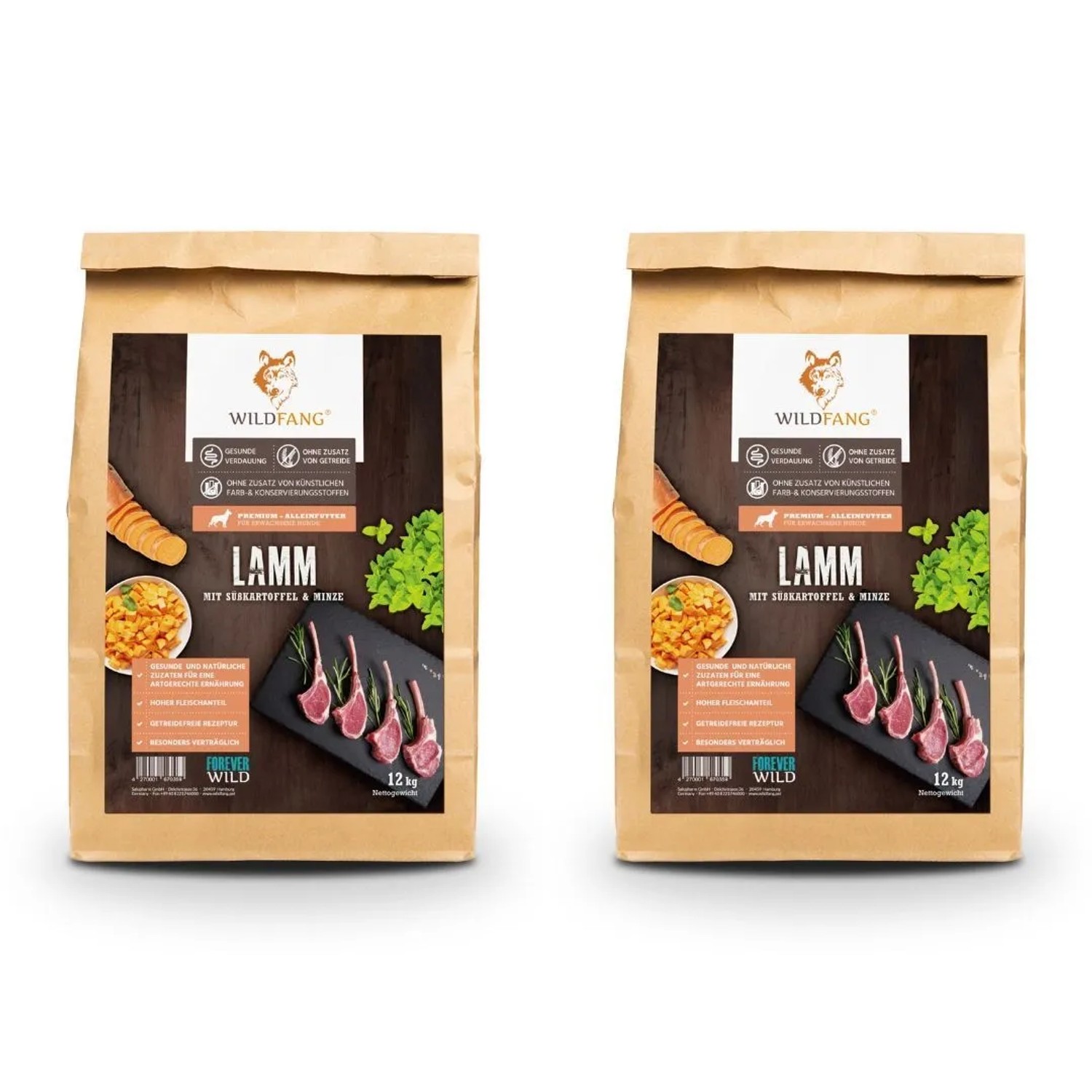 Wildfang Adult Trockenfutter mit Lamm Getreidefrei 2 x 6 kg