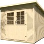 Naturbelassenes weka Gartenhaus 219 mit Flachdach und Doppeltür. Holz-Gartenhaus aus Fichte mit wekaLine Profil.